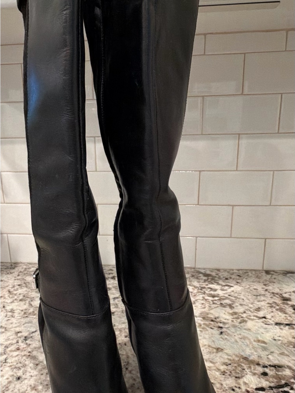 Ralph Lauren Black Leather and Suede Over-the-Knee Stiletto Boots - Picture 11 of 14